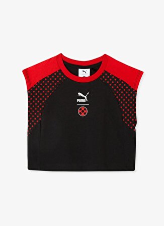 Puma Siyah - Kırmızı Kız Bebek Bisiklet Yaka Desenli T-Shirt 53868401