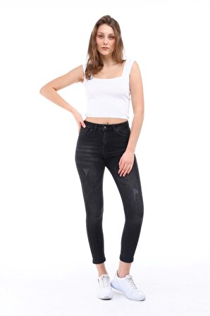 Cedy Denim Kadın Hafif Likralı Skinny Fit Paça Detaylı Pantalon