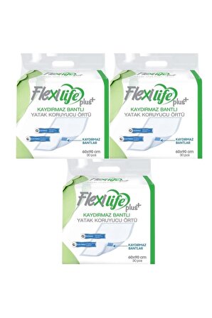 Flexilifeplus Hasta Altı Bezi Kaydırmaz Bantlı Yatak Koruyucu Örtü 60x90 Cm 30 Lu 3 Paket
