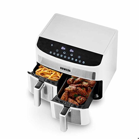N8WERK Hot Air Fryer Çift Sepetli 7.5 L Beyaz