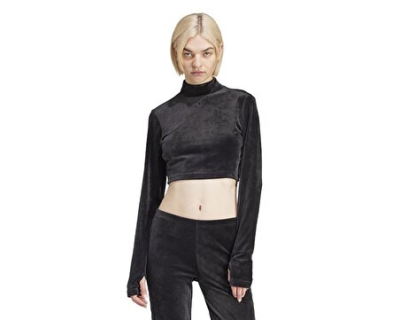 adidas Velvet Crop Top Kadın Günlük Tişört IT9660 Siyah