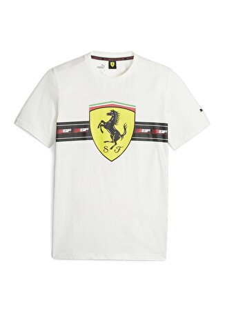 Puma 62095305 Ferrari Race Hrtg  Bg Shld Beyaz Erkek Yuvarlak Yaka Normal Kalıp T-Shirt