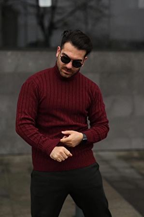 Erkek Unisex Bordo Balıkçı Yaka Triko Kazak