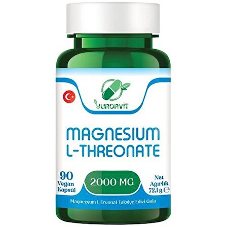 Yurdavit Magnesium L-threonate Magnezyum L-treonat 2000 Mg 90 Kapsül Vegan