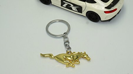 Dk Mustang Koşan At Logo Çift Yön Gold Metal Stil Anahtarlık