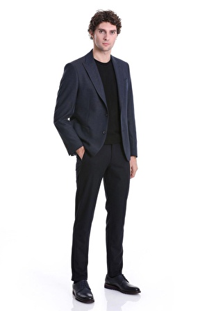 Lacivert Comfort Fit Desenli Sivri Yaka Klasik Ceket | 48