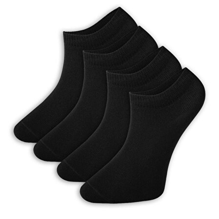 Kadın, 4'lü Set Pamuklu Desensiz Siyah Yazlık Patik Çorap, Bilek Boy Kısa Koşu Yürüyüş Spor Çorabı 35-40