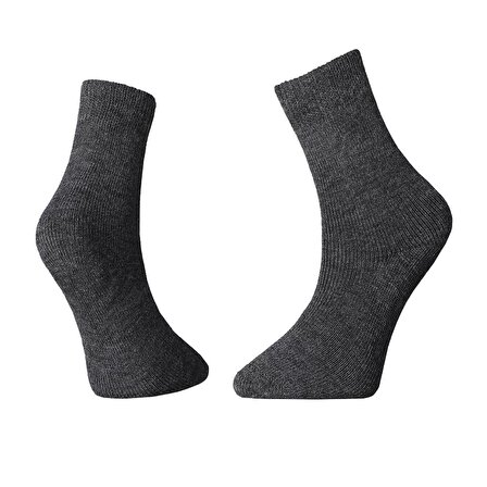 Kadın, Pamuklu Tekli Çorap, İçi Havlulu, Kışlık Koyu Gri Kısa Soket Bot Çorabı 36-40
