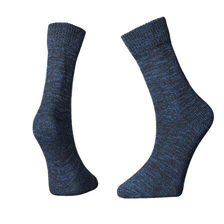 Unisex, Tekli Pamuklu Rahat Kalın Kışlık Soket Bot Çorabı, Mavi Melanj 38-44