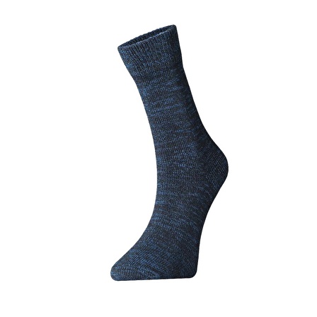 Unisex, Tekli Pamuklu Rahat Kalın Kışlık Soket Bot Çorabı, Mavi Melanj 38-44