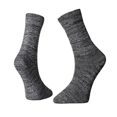 Unisex, Tekli Pamuklu Rahat Kalın Kışlık Soket Bot Çorabı, Siyah Melanj 38-44