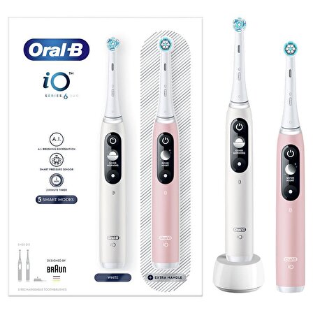 Oral-B iO 6 Şarjlı Diş Fırçası Seti 2'li - Beyaz/Pembe