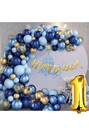 Lüks Lacivert Balonlar Garland Kiti Altın Konfeti Doğum Günü Parti Süsü