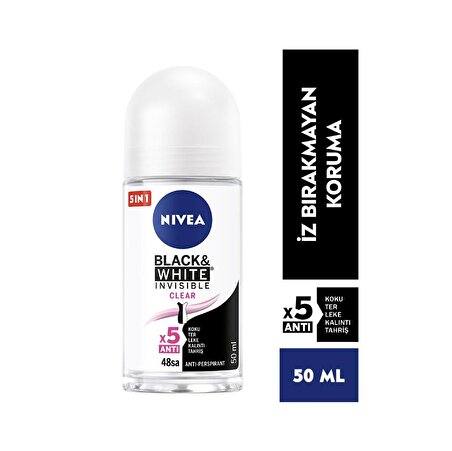 Nivea Black & White Invisible Clear Antiperspirant Ter Önleyici Leke Yapmayan Kadın Roll-On Deodorant 50 ml