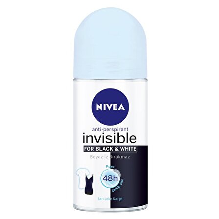 Nivea Black & White Invisible Pure Antiperspirant Ter Önleyici Leke Yapmayan Kadın Roll-On Deodorant 50 ml