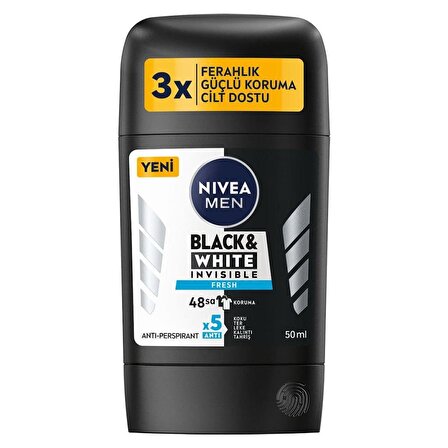 NIVEA Men Erkek Stick Deodorant Black&White Invisible Fresh ,48 Saat Anti-perspirant Koruma ,50ml