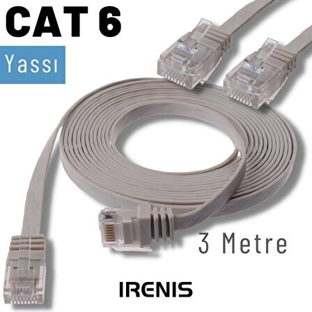 IRENIS 3 Metre CAT6 Kablo Yassı Ethernet Network Lan Ağ İnternet Kablosu