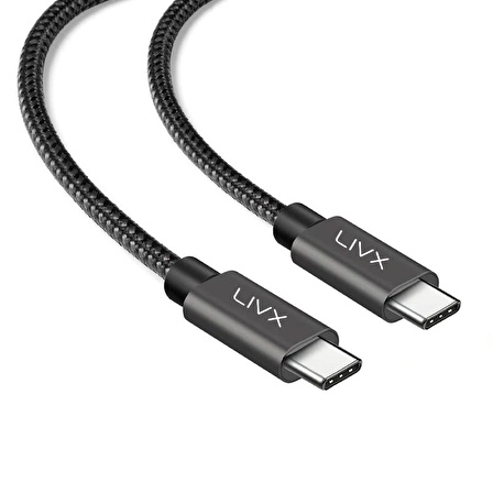 LivX Solid 100W 5A Type C to Type C iPhone 15 Plus Pro Max Hızlı Şarj ve Data Kablosu Halat Örgülü Space Gray 50 CM