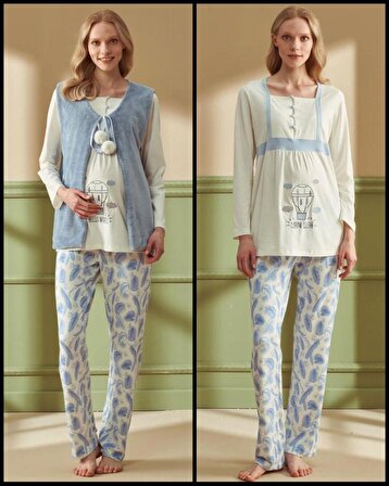 Feyza 4277 Welsoft Sabahlıklı Lohusa Pijama Takımı