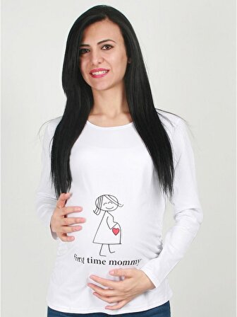 IŞŞIL Hamile Giyim Kalpli Anne Bebek Esprili T-Shirt