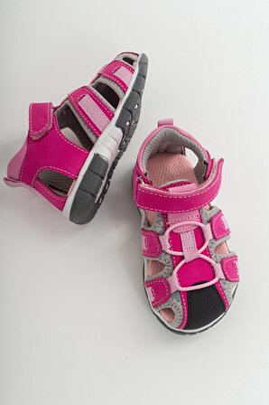 Mnpc Unısex Fuşya Deri Ortopedik Outdoor Çocuk Sandalet 