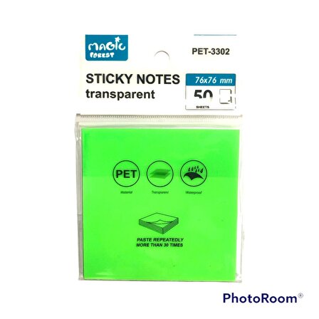Maxx Sticky Notes Şeffaf Post-İt 76x76 - 50 Yaprak - Neon Yeşil