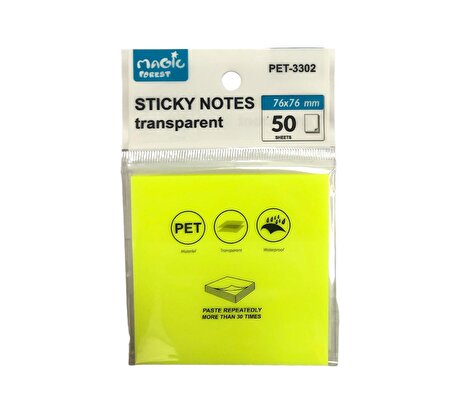Maxx Sticky Notes Şeffaf Post-İt 76x76 - 50 Yaprak – Neon Sarı