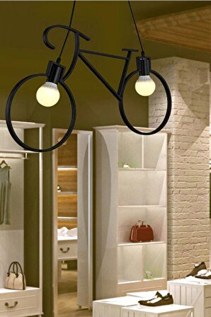 Bisiklet Avize Siyah Metal Sarkıt Ferforje Retro Rustik Ofis Cafe Bar Otel Modern Tavan Lamba