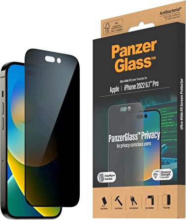PanzerGlass™ Clear Glass Ekran Koruyucu iPhone 14 Pro Hayalet (Gizlilik) için - Tam ekran korumalı v