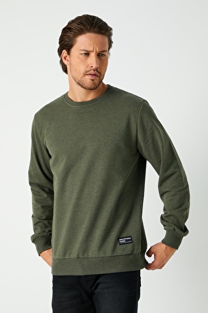 Metalic Erkek Basic Bisiklet Yaka Haki Sweatshirt 