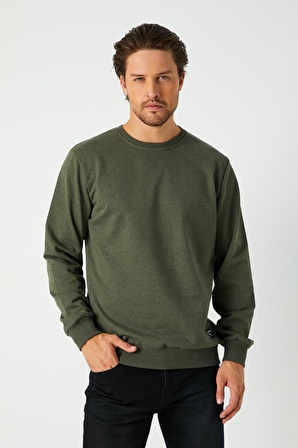 Metalic Erkek Basic Bisiklet Yaka Haki Sweatshirt 