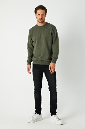 Metalic Erkek Basic Bisiklet Yaka Haki Sweatshirt 