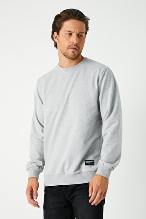 Metalic Erkek Gri Basic Bisiklet Yaka Sweatshirt 