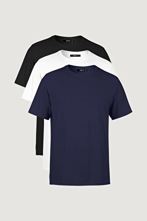 METALIC Erkek Çok Renkli T- Shirt Regular Fit Rahat Kesim Bisiklet Yaka 3'lü Basic Tişört Paketi