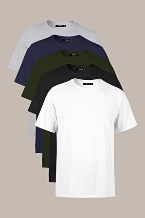 METALIC Erkek Çok Renkli T- Shirt Regular Fit Rahat Kesim Bisiklet Yaka 5'li Basic Tişört Paketi