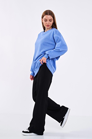 Mavi Kadın Pamuklu Oversize Basic Bisiklet Yaka Sweatshirt