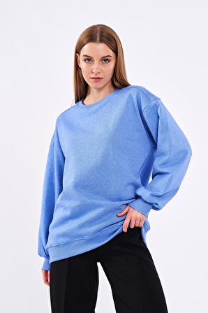 Mavi Kadın Pamuklu Oversize Basic Bisiklet Yaka Sweatshirt