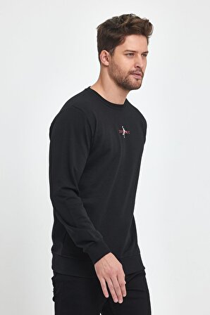 Siyah Erkek Supermagic Göğüs Baskılı Basic Sweatshirt