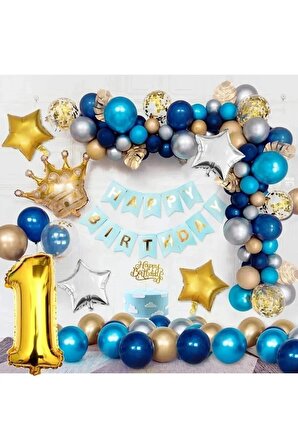 Yaş Folyolu Mavi Doğum Günün Kutlu Olsun Doğum Günü Parti Süsü