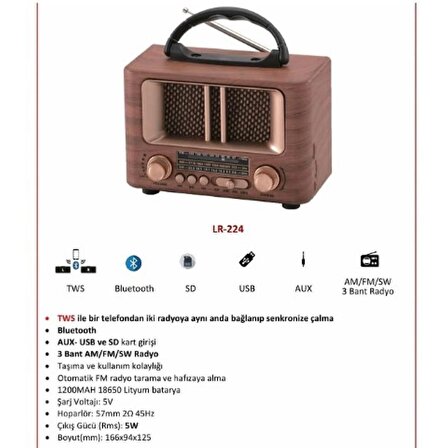 NNS NS-8108BT Taşınabilir Nostaljik Radyo Bluetooth Speaker Usb+Tf card+Aux