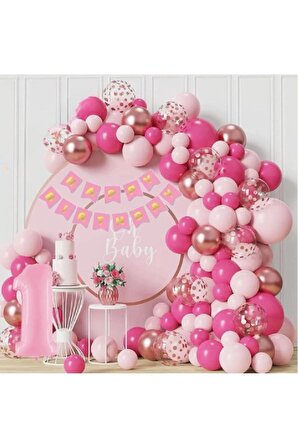 50 Adet Balonlu Pembe İyiki Doğdun Uzar Yazılı Lüks Doğum Günü Parti Seti Süsü
