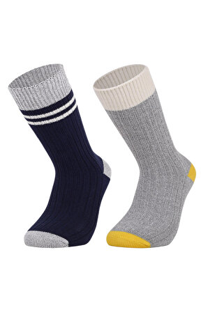 2'li Kadın Fitilli Kışlık Premium Çorap Çok Renkli