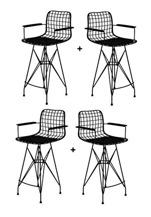 Knsz kafes tel bar sandalyesi 4 lü zengin syhsyh kolçaklı 75 cm oturma yüksekliği ofis cafe bahçe mutfak