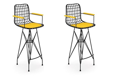 Knsz kafes tel bar sandalyesi 2 li zengin syhsrı kolçaklı 75 cm oturma yüksekliği ofis cafe bahçe mutfak