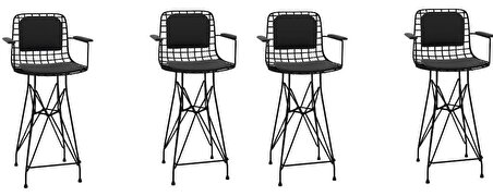 Knsz orta boy tel bar sandalyesi 4 lü mağrur syhsyh kolçaklı sırt minderli 65 cm oturma yüksekliği mutfak bahçe cafe ofis