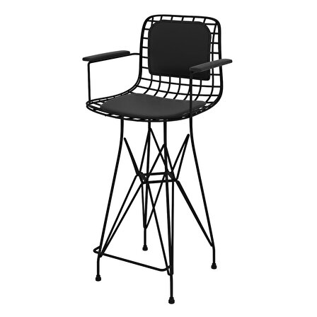 Knsz orta boy tel bar sandalyesi 1 li mağrur syhsyh kolçaklı sırt minderli 65 cm oturma yüksekliği mutfak bahçe cafe ofis