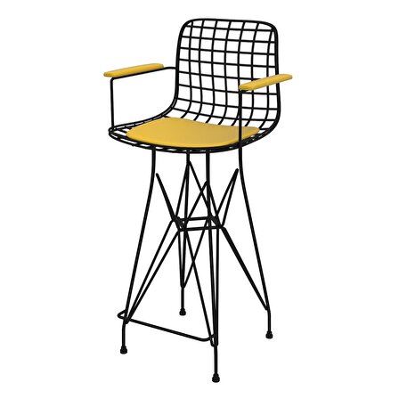 Knsz orta boy tel bar sandalyesi 1 li mağrur syhsrı kolçaklı 65 cm oturma yüksekliği mutfak bahçe cafe ofis