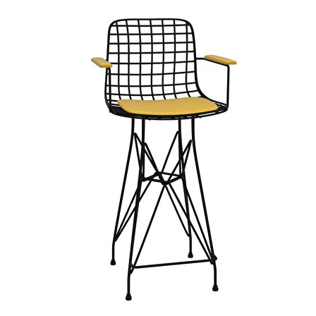 Knsz orta boy tel bar sandalyesi 1 li mağrur syhsrı kolçaklı 65 cm oturma yüksekliği mutfak bahçe cafe ofis