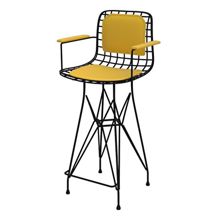 Knsz orta boy tel bar sandalyesi 1 li mağrur syhsrı kolçaklı sırt minderli 65 cm oturma yüksekliği mutfak bahçe cafe ofis