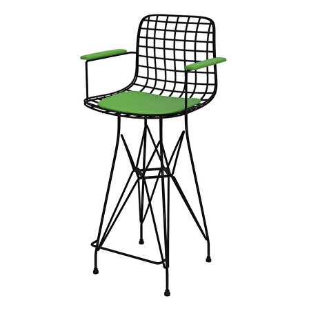 Knsz orta boy tel bar sandalyesi 1 li mağrur syhyşl kolçaklı 65 cm oturma yüksekliği mutfak bahçe cafe ofis
